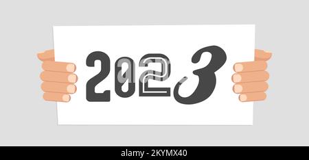 Banner for New Year's greetings held by hands. Stock Vector