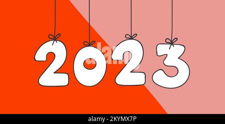 Happy New Year 2023 hanging typography on white. Stock Vector