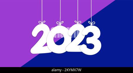 Happy New Year 2023 hanging typography on white. Stock Vector