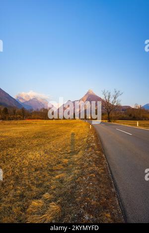 Winter landscape near village Bovec, Triglavski national park, Slovenia Stock Photo