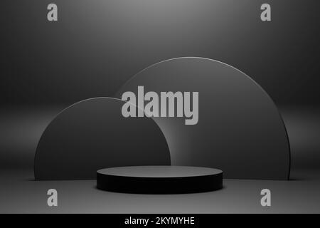 Realistic 3d rendering total black platform for product display. Stock Photo