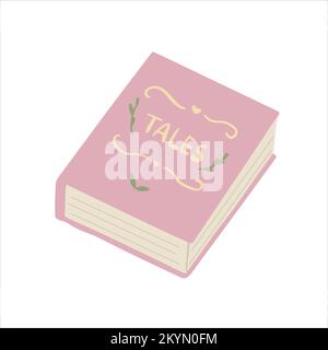 Hand-drawn cute isolated clip art illustration of thick pink tales book Stock Vector
