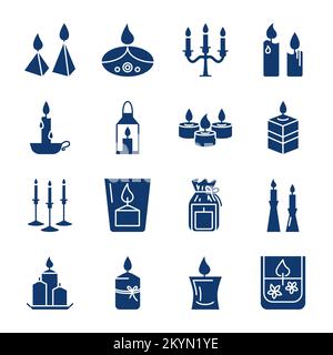 Candle silhouette icons set in flat style. Light source with burning flame symbols. Vector illustration. Stock Vector