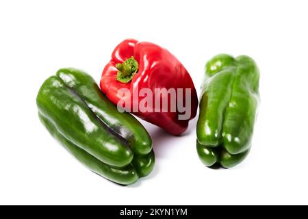 Three bell peppers isolated on white background. Healthy food Stock Photo