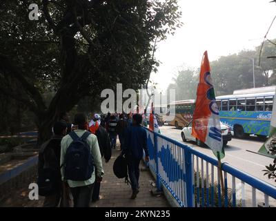 Kolkata, West Bengal, India - 19th January 2019 : Supporters of Trinamool Congress party walking in the political rally. Stock Photo