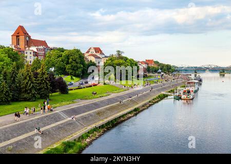 Riverside promenade at the bank of Vistula River, Torun, Poland Stock Photo