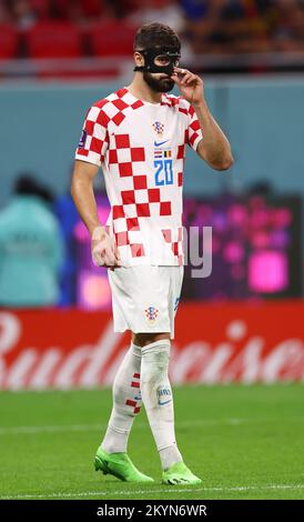 Al Rayyan, Qatar, 1st December 2022. Josko Gvardiol of Croatia  during the FIFA World Cup 2022 match at Ahmad bin Ali Stadium, Al Rayyan. Picture credit should read: David Klein / Sportimage Stock Photo