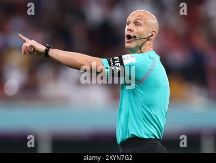 Al Rayyan, Qatar, 1st December 2022. Referee Anthony Taylor  during the FIFA World Cup 2022 match at Ahmad bin Ali Stadium, Al Rayyan. Picture credit should read: David Klein / Sportimage Stock Photo