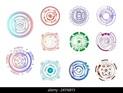 Collection of tech circle signal interface futuristic technology power network communication abstract background web wallpaper vector illustration Stock Vector