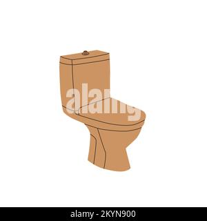 Classic beige toilet bowl with flush cistern. Vector illustration isolated on white background. Stock Vector
