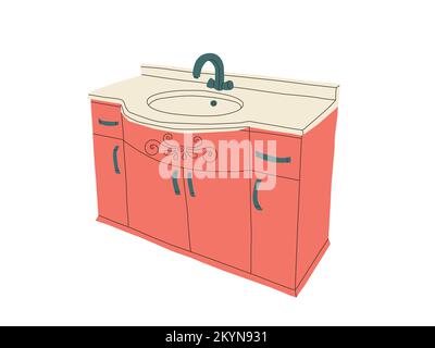Retro washbasin with cabinet. Toilet sink. Vector isolated illustrations on a white background. Stock Vector