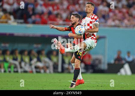 Doha, Qatar. 01st Dec, 2022. Dejan Lovren of Croatia disputes the bid with Dries Mertens of Belgium, during the match between Croatia and Belgium, for the 3rd round of Group F of the FIFA World Cup Qatar 2022, Ahmad Bin Ali Stadium this Thursday 01. 30761 (Heuler Andrey/SPP) Credit: SPP Sport Press Photo. /Alamy Live News Credit: SPP Sport Press Photo. /Alamy Live News Stock Photo