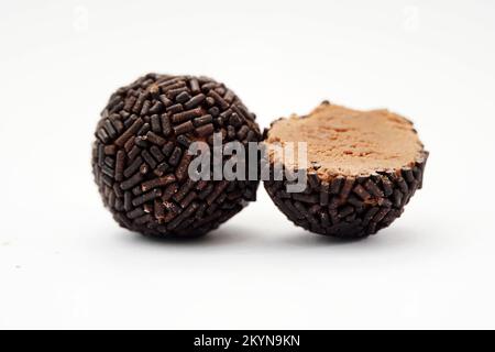 chocolate rum flavored truffles isolated on white background. Stock Photo