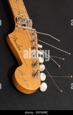 Vaduz, Liechtenstein, January 12, 2022 Fender Stratocaster Richie Sambora signature electric guitar head product shot Stock Photo