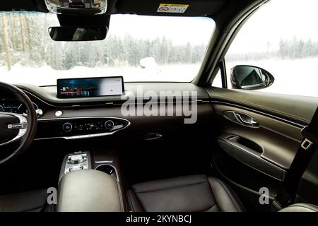 MOSCOW, RUSSIA - FEBRUARY 05, 2022. Genesis GV70 (JK1), interior view. Compact luxury crossover SUV. Stock Photo