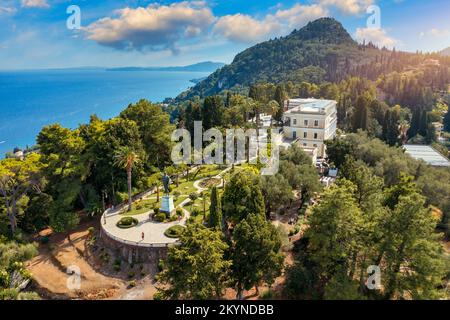 Achilleion palace in Corfu Island, Greece, built by Empress of Austria Elisabeth of Bavaria, also known as Sisi. The Achilleion palace in Corfu, Greec Stock Photo