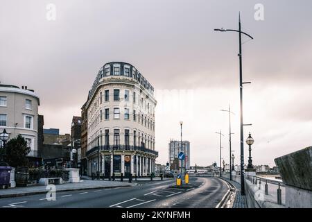 The Imperial Building or Hotel, 2-14 High Street, Margate, Kent, UK. Built in 1880 - Flatiron Style Building. Stock Photo