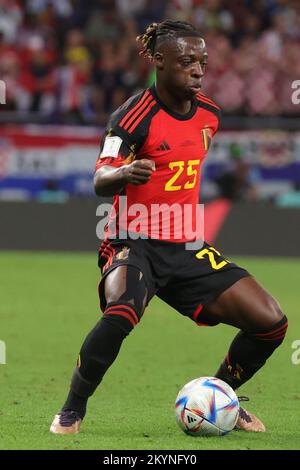 Belgium's Jeremy Doku pictured in action during a training session of ...