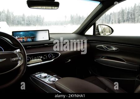 MOSCOW, RUSSIA - FEBRUARY 05, 2022. Genesis GV70 (JK1), interior view. Compact luxury crossover SUV. Stock Photo