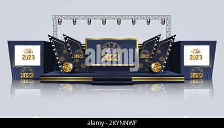 new year Event Stage design for business conferences, corporate projects presentations, shareholders event or meeting with slides on projection screen Stock Vector