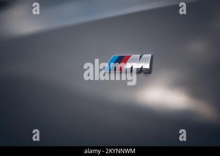 BMW M logo in last generation car. Stock Photo