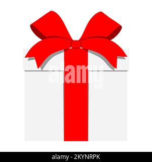 White gift box with red ribbon, isolated on background. Flat style present box vector illustration. Stock Vector