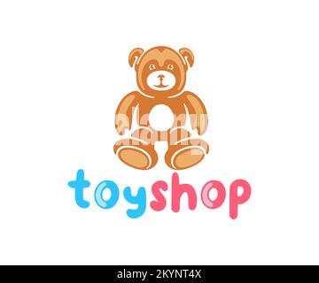 Toy bear and children's toy, teddy bear, animal, logo design. Soft toy, child, kindergarten, game and play, vector design and illustration Stock Vector