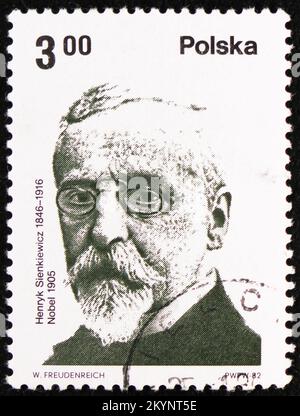 MOSCOW, RUSSIA - OCTOBER 29, 2022: Postage stamp printed in Poland shows Henryk Sienkiewicz (1846-1916), Writer, 1905, Polish Nobel Prize Winners seri Stock Photo