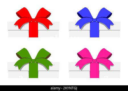 Set of low size vector gift boxes with different color ribbons. Flat style vector present boxes. Stock Vector