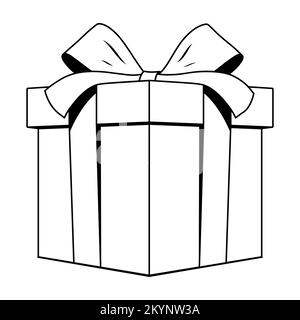 Giftbox outline illustration isolated on white background. Present box vector icon. Stock Vector