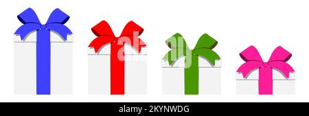 Set of different size vector gift boxes with colorful ribbons. Flat style vector present boxes. Stock Vector