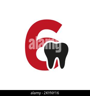 Letter 6 Dental Logo Concept With Teeth Symbol Vector Template Stock Vector