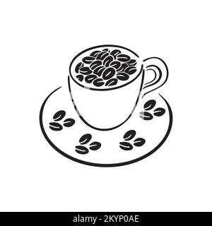 Logotype Silhouette outline, coffee cup vector icon with white background Stock Vector