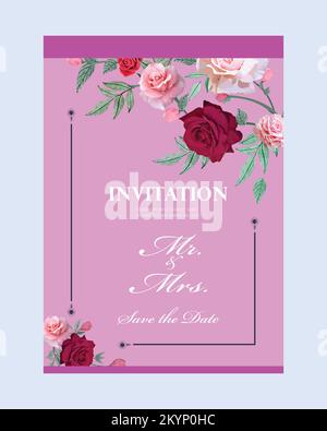 Vintage wedding invitation card template design with flowers and leaves on a background Stock Vector