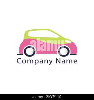 Taxi car logo design with pink and green colors on white background Stock Vector