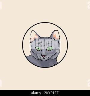 Logotype artwork, cat head icon with a circle on clean background Stock Vector