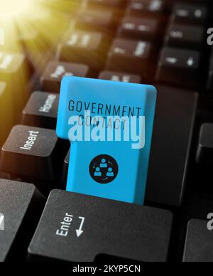 Sign displaying Government Contact, Business idea debt security issued ...