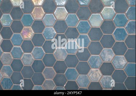 Blue rhombus ceramic tile background texture close up view Stock Photo
