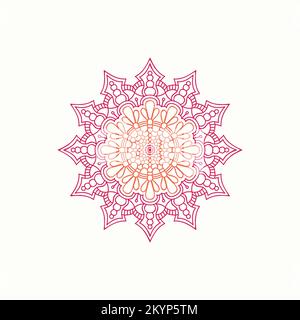 The geometric circular mandala design in pink and orange color with a sky background Stock Vector