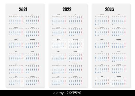 Annual calendar 2021, 2022 and 2023 template. Vector illustration Stock Vector