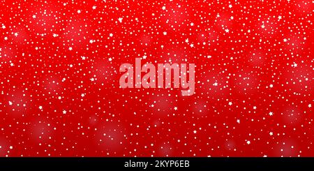 Abstract Christmas background with snow and stars on red. Vector illustration Stock Vector