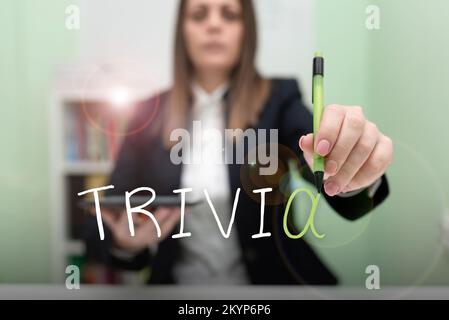 Conceptual display Trivia. Business concept details considerations pieces information little importance or value Stock Photo