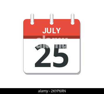 July 25th calendar icon vector. Concept of schedule, business and tasks Stock Vector