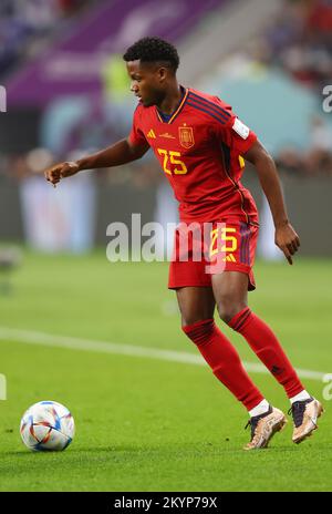 Doha, Qatar, 1st December 2022. Ansu Fati of Spain  during the FIFA World Cup 2022 match at Khalifa International Stadium, Doha. Picture credit should read: David Klein / Sportimage Stock Photo