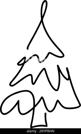 Vector Christmas fir tree monoline art. Continuous one line drawing pine. illustration minimalistic design for xmas and New Year type concept Stock Vector