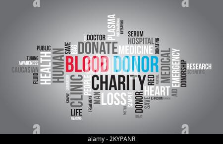 Blood Donor world cloud background. Health awareness Vector illustration design concept. Stock Vector