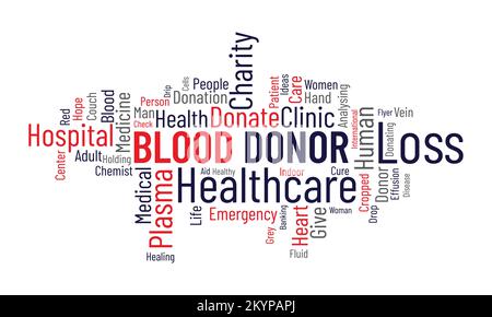 Blood Donor world cloud background. Health awareness Vector illustration design concept. Stock Vector