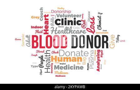 Blood Donor world cloud background. Health awareness Vector illustration design concept. Stock Vector