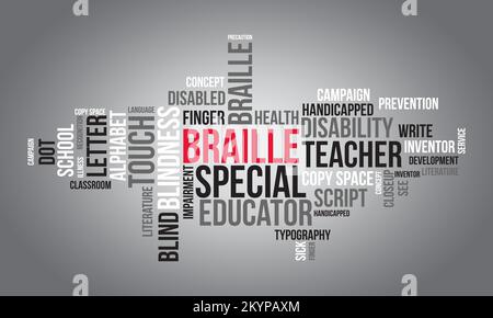 Braille world cloud background. Educational awareness Vector illustration design concept. Stock Vector