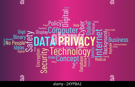 Data Privacy world cloud background. Safety Technology awareness Vector illustration design concept. Stock Vector
